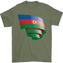 Curled Azerbaijan Flag Azerbaijani Day Football Mens T-Shirt 100% Cotton Military Green