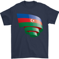 Curled Azerbaijan Flag Azerbaijani Day Football Mens T-Shirt 100% Cotton Navy Blue
