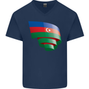 Curled Azerbaijan Flag Azerbaijani Day Football Mens V-Neck Cotton T-Shirt Navy Blue