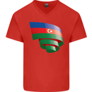 Curled Azerbaijan Flag Azerbaijani Day Football Mens V-Neck Cotton T-Shirt Red