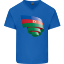 Curled Azerbaijan Flag Azerbaijani Day Football Mens V-Neck Cotton T-Shirt Royal Blue