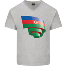 Curled Azerbaijan Flag Azerbaijani Day Football Mens V-Neck Cotton T-Shirt Sports Grey