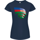 Curled Azerbaijan Flag Azerbaijani Day Football Womens Petite Cut T-Shirt Navy Blue