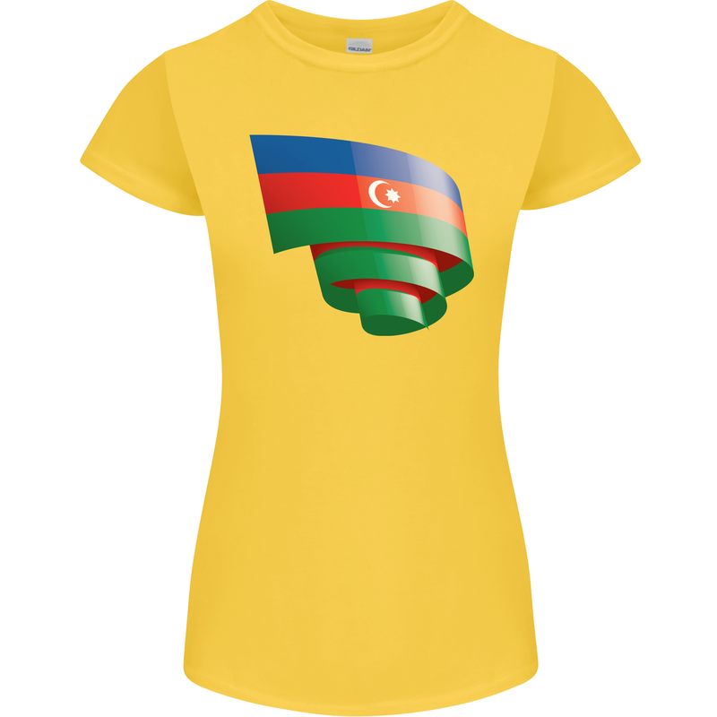 Curled Azerbaijan Flag Azerbaijani Day Football Womens Petite Cut T-Shirt Yellow