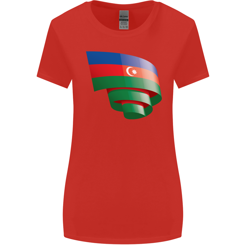 Curled Azerbaijan Flag Azerbaijani Day Football Womens Wider Cut T-Shirt Red