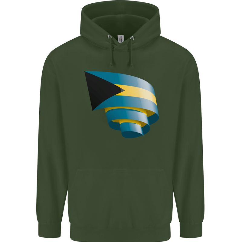Curled Bahamas Flag Bahamians Day Football Mens 80% Cotton Hoodie Forest Green