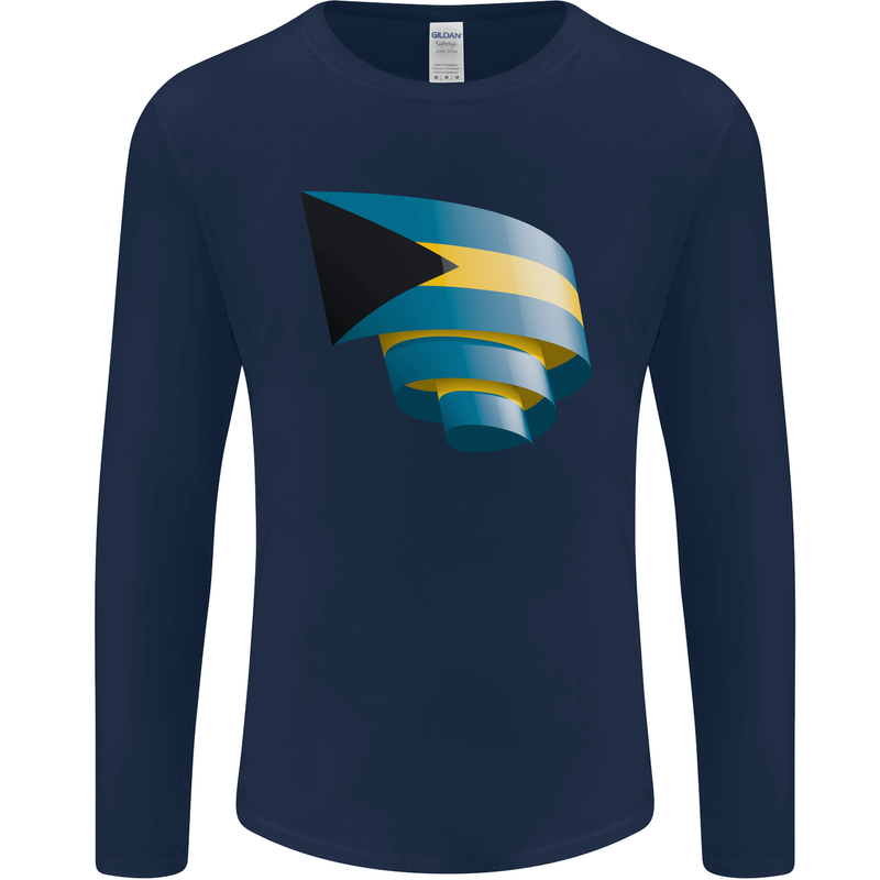 Curled Bahamas Flag Bahamians Day Football Mens Long Sleeve T-Shirt Navy Blue