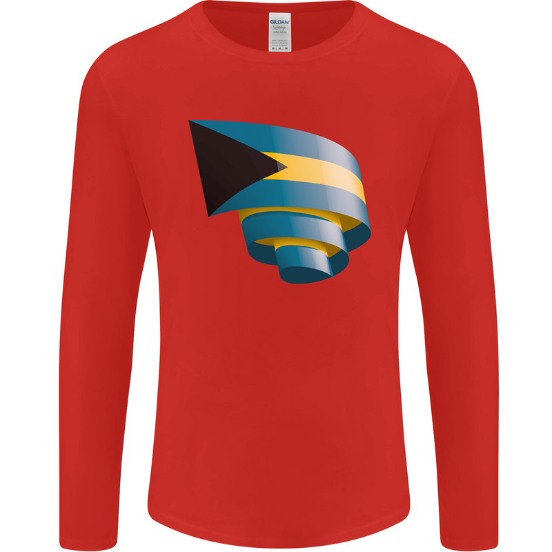 Curled Bahamas Flag Bahamians Day Football Mens Long Sleeve T-Shirt Red