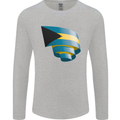Curled Bahamas Flag Bahamians Day Football Mens Long Sleeve T-Shirt Sports Grey