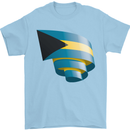 Curled Bahamas Flag Bahamians Day Football Mens T-Shirt 100% Cotton Light Blue