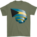 Curled Bahamas Flag Bahamians Day Football Mens T-Shirt 100% Cotton Military Green