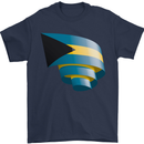 Curled Bahamas Flag Bahamians Day Football Mens T-Shirt 100% Cotton Navy Blue