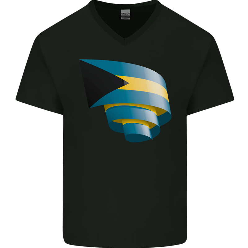Curled Bahamas Flag Bahamians Day Football Mens V-Neck Cotton T-Shirt Black