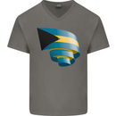 Curled Bahamas Flag Bahamians Day Football Mens V-Neck Cotton T-Shirt Charcoal