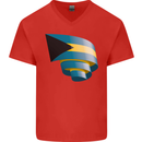 Curled Bahamas Flag Bahamians Day Football Mens V-Neck Cotton T-Shirt Red