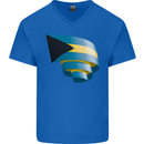 Curled Bahamas Flag Bahamians Day Football Mens V-Neck Cotton T-Shirt Royal Blue
