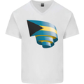 Curled Bahamas Flag Bahamians Day Football Mens V-Neck Cotton T-Shirt White