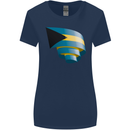 Curled Bahamas Flag Bahamians Day Football Womens Wider Cut T-Shirt Navy Blue