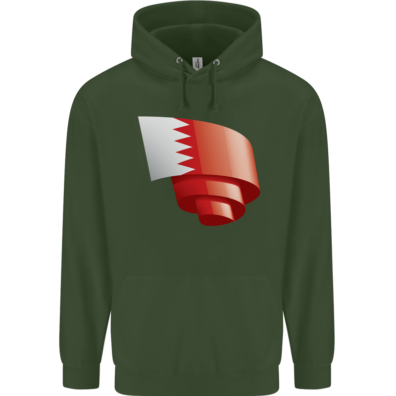 Curled Bahrain Flag Bahraini Day Football Childrens Kids Hoodie Forest Green