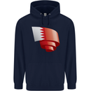 Curled Bahrain Flag Bahraini Day Football Childrens Kids Hoodie Navy Blue