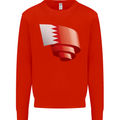 Curled Bahrain Flag Bahraini Day Football Kids Sweatshirt Jumper Bright Red