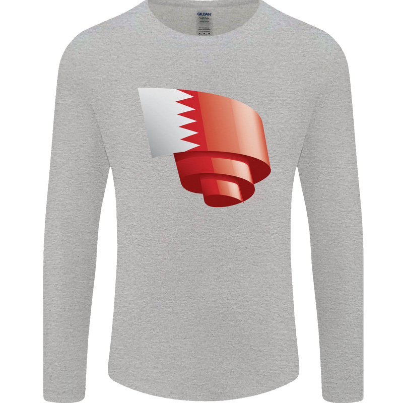 Curled Bahrain Flag Bahraini Day Football Mens Long Sleeve T-Shirt Sports Grey