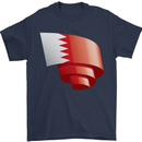 Curled Bahrain Flag Bahraini Day Football Mens T-Shirt 100% Cotton Navy Blue