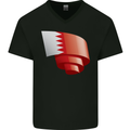 Curled Bahrain Flag Bahraini Day Football Mens V-Neck Cotton T-Shirt Black