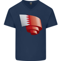 Curled Bahrain Flag Bahraini Day Football Mens V-Neck Cotton T-Shirt Navy Blue
