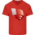 Curled Bahrain Flag Bahraini Day Football Mens V-Neck Cotton T-Shirt Red