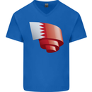 Curled Bahrain Flag Bahraini Day Football Mens V-Neck Cotton T-Shirt Royal Blue