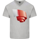 Curled Bahrain Flag Bahraini Day Football Mens V-Neck Cotton T-Shirt Sports Grey