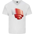Curled Bahrain Flag Bahraini Day Football Mens V-Neck Cotton T-Shirt White