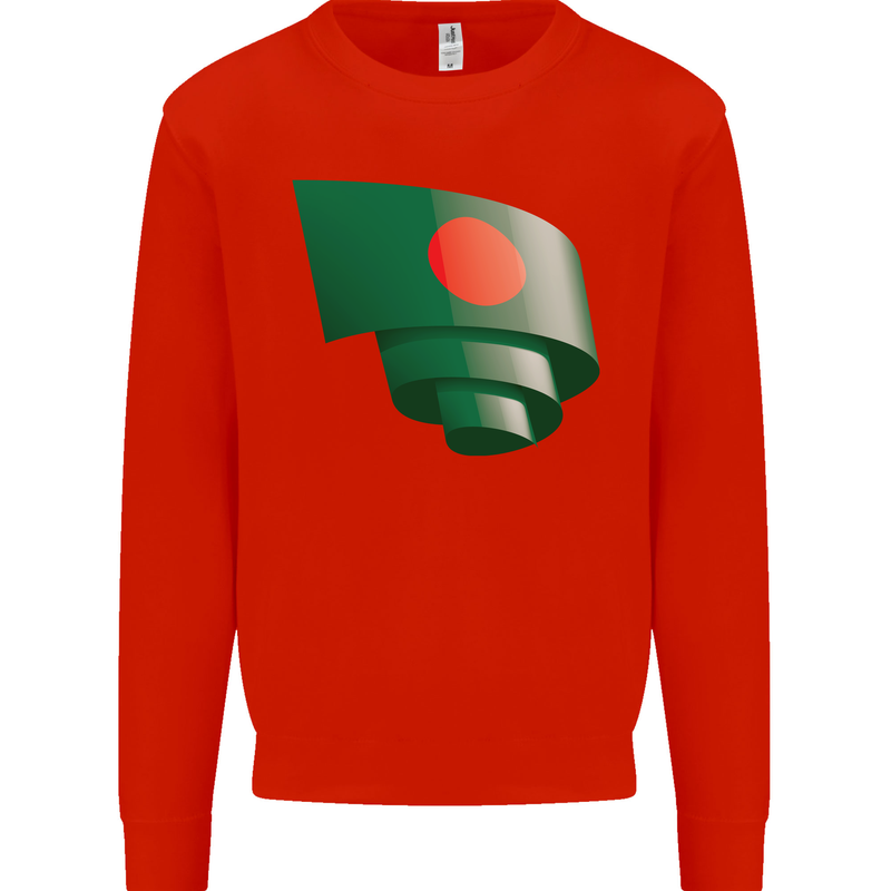 Curled Bangladesh Flag Bangladeshi Day Football Kids Sweatshirt Jumper Bright Red