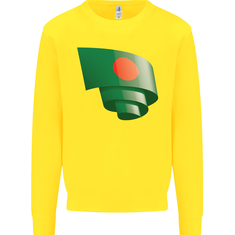Curled Bangladesh Flag Bangladeshi Day Football Kids Sweatshirt Jumper Yellow