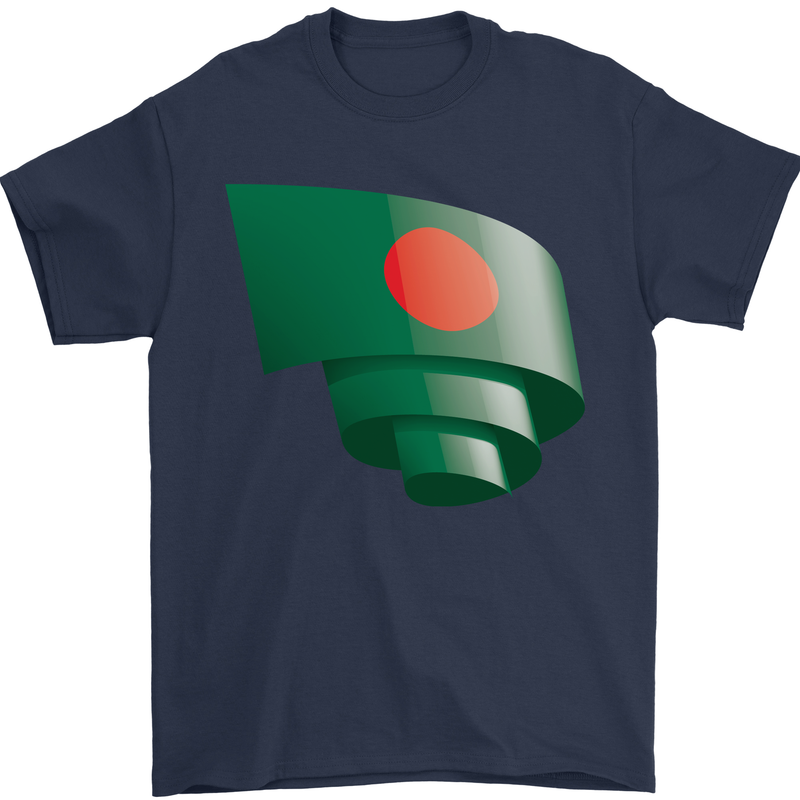 Curled Bangladesh Flag Bangladeshi Day Football Mens T-Shirt 100% Cotton Navy Blue