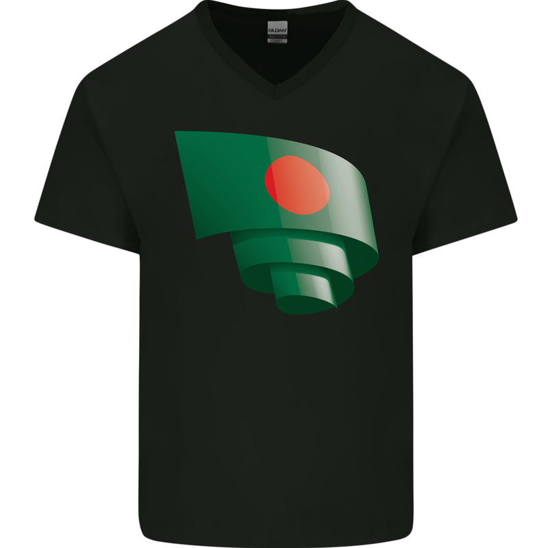 Curled Bangladesh Flag Bangladeshi Day Football Mens V-Neck Cotton T-Shirt Black