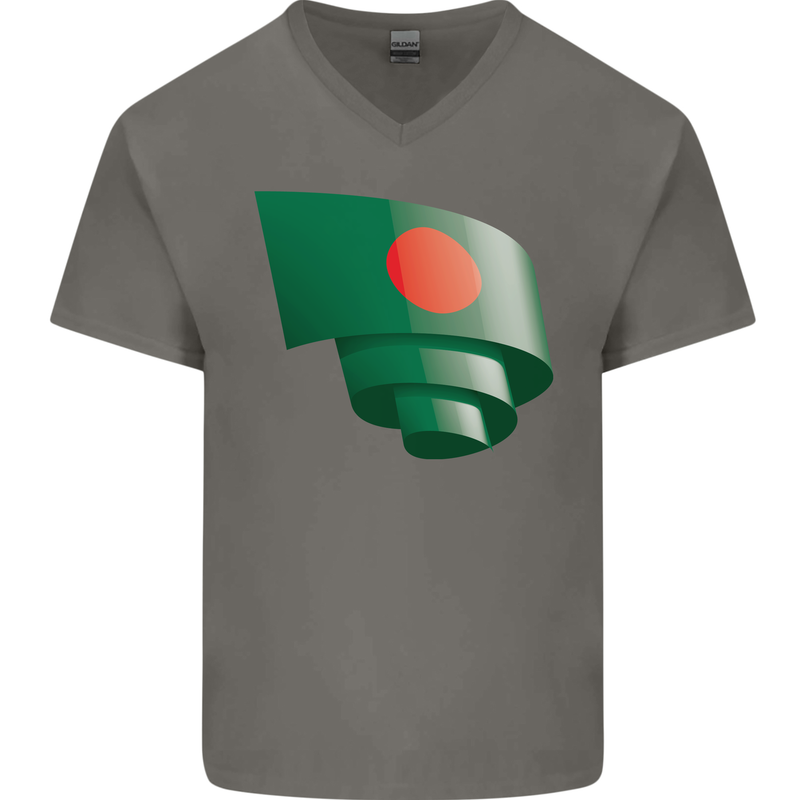 Curled Bangladesh Flag Bangladeshi Day Football Mens V-Neck Cotton T-Shirt Charcoal