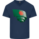 Curled Bangladesh Flag Bangladeshi Day Football Mens V-Neck Cotton T-Shirt Navy Blue