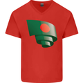 Curled Bangladesh Flag Bangladeshi Day Football Mens V-Neck Cotton T-Shirt Red