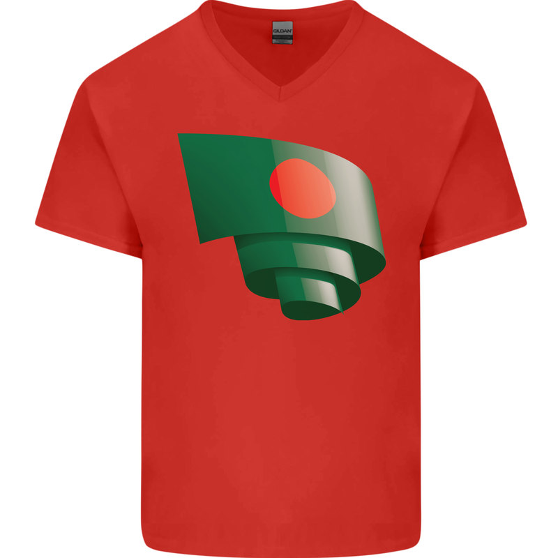 Curled Bangladesh Flag Bangladeshi Day Football Mens V-Neck Cotton T-Shirt Red