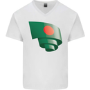 Curled Bangladesh Flag Bangladeshi Day Football Mens V-Neck Cotton T-Shirt White