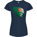 Curled Bangladesh Flag Bangladeshi Day Football Womens Petite Cut T-Shirt Navy Blue
