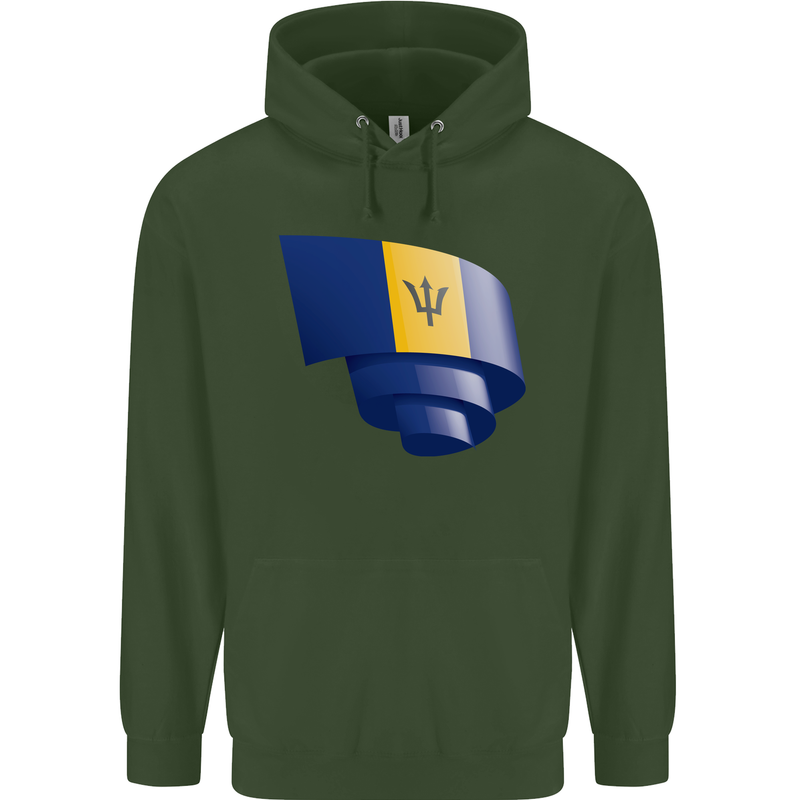 Curled Barbados Flag Barbadians Day Football Mens 80% Cotton Hoodie Forest Green