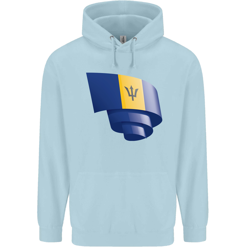 Curled Barbados Flag Barbadians Day Football Mens 80% Cotton Hoodie Light Blue