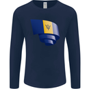 Curled Barbados Flag Barbadians Day Football Mens Long Sleeve T-Shirt Navy Blue