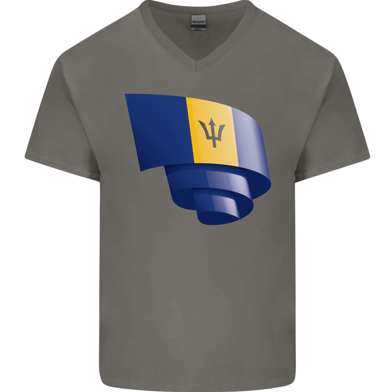 Curled Barbados Flag Barbadians Day Football Mens V-Neck Cotton T-Shirt Charcoal