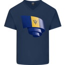 Curled Barbados Flag Barbadians Day Football Mens V-Neck Cotton T-Shirt Navy Blue