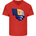 Curled Barbados Flag Barbadians Day Football Mens V-Neck Cotton T-Shirt Red