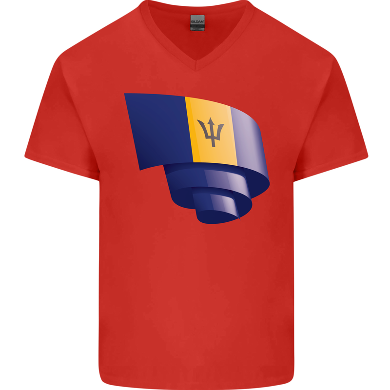 Curled Barbados Flag Barbadians Day Football Mens V-Neck Cotton T-Shirt Red